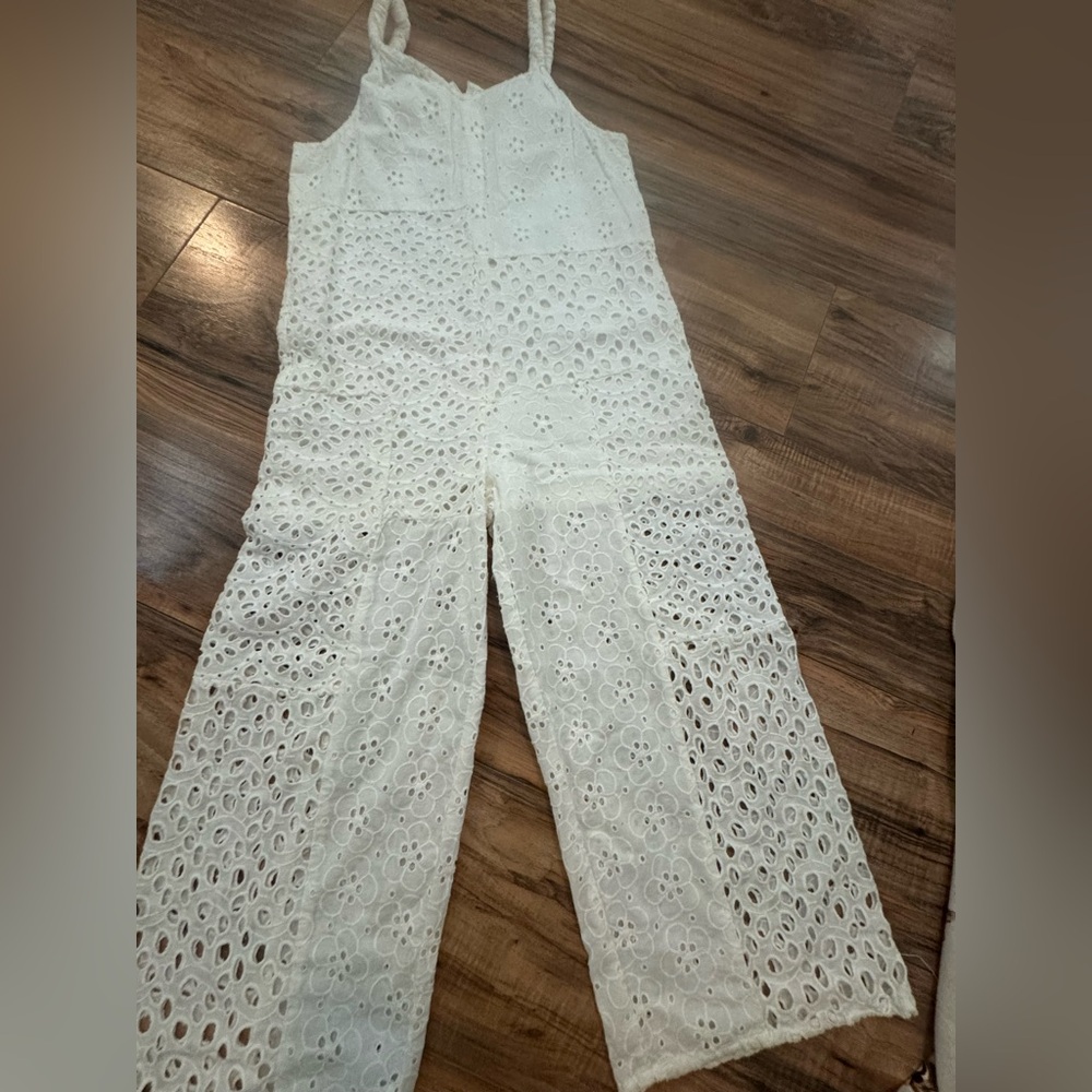 Zara White Eyelet Jumpsuit